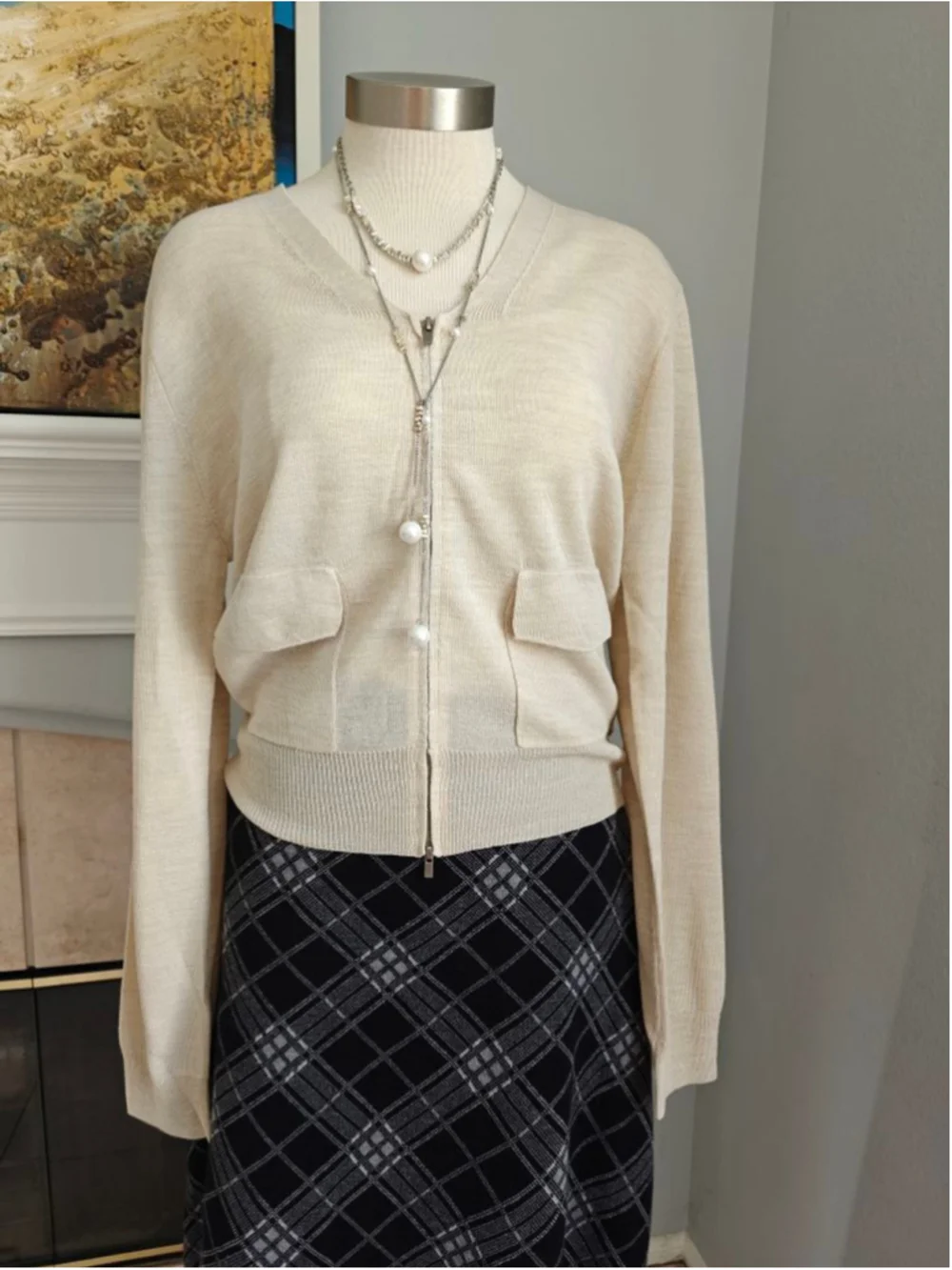 Cream Wool Blend Zip-Up Knit Cardigan | Minimalist Korean Style